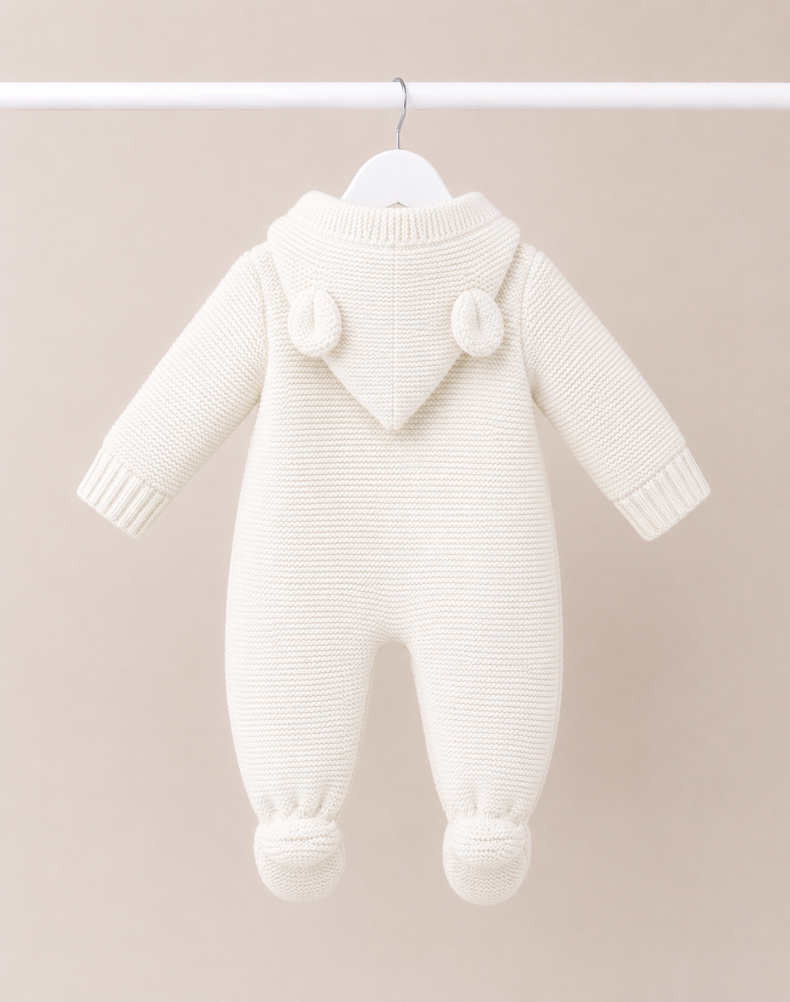 White Knitted Teddy Bear Pramsuit