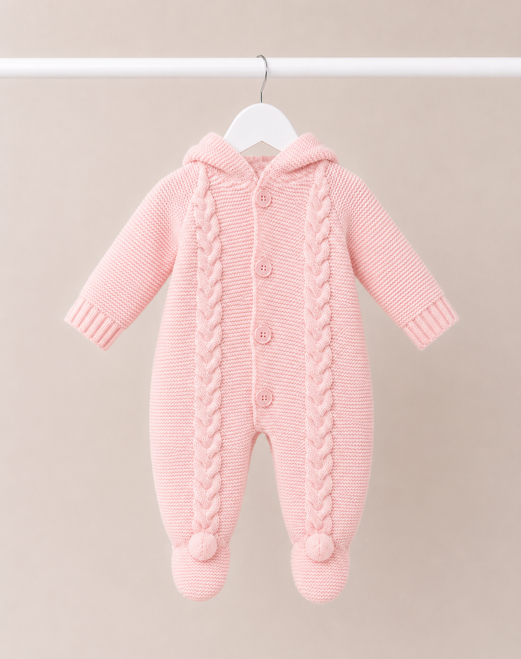 Pink Knitted Teddy Bear Pramsuit