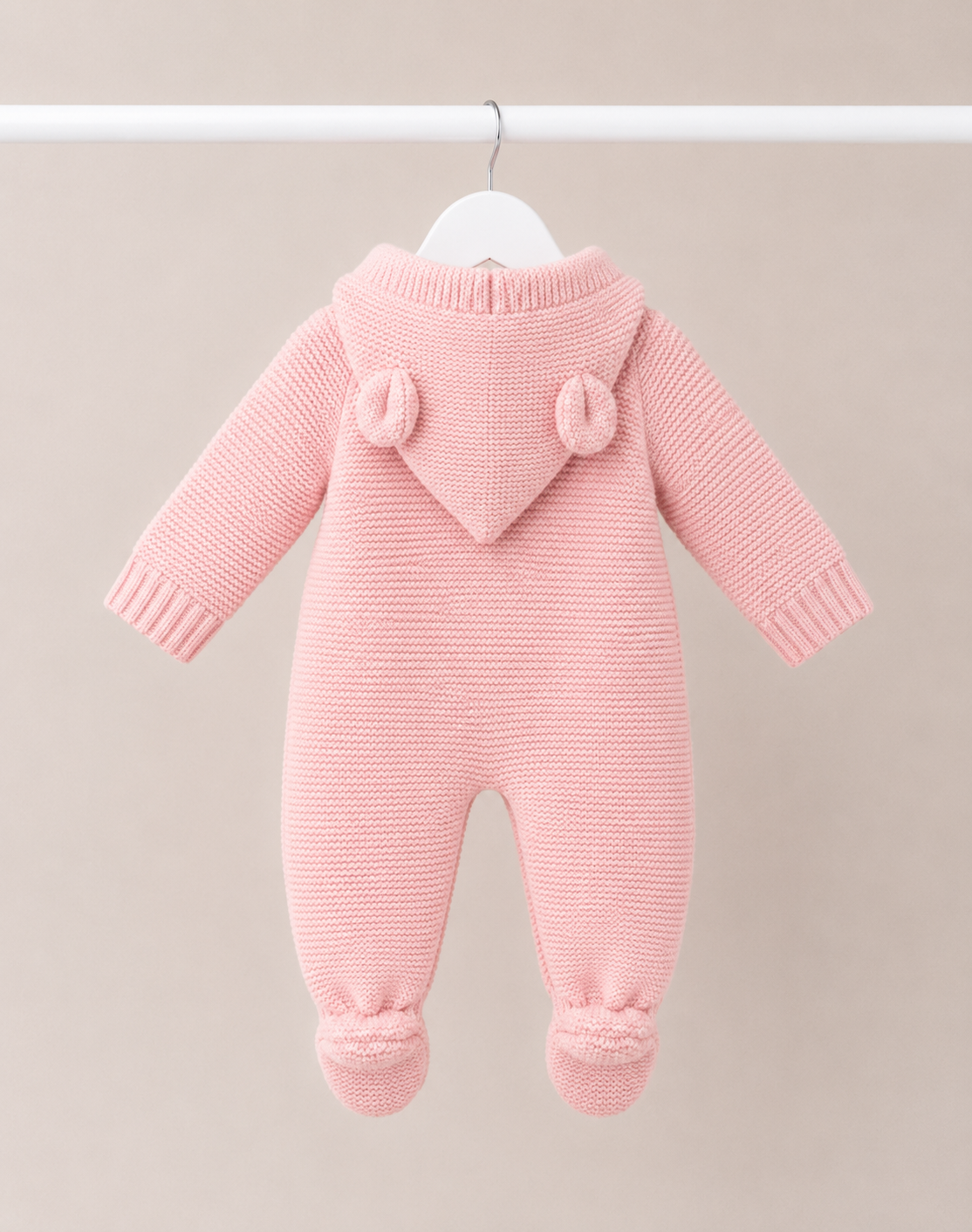 Pink Knitted Teddy Bear Pramsuit