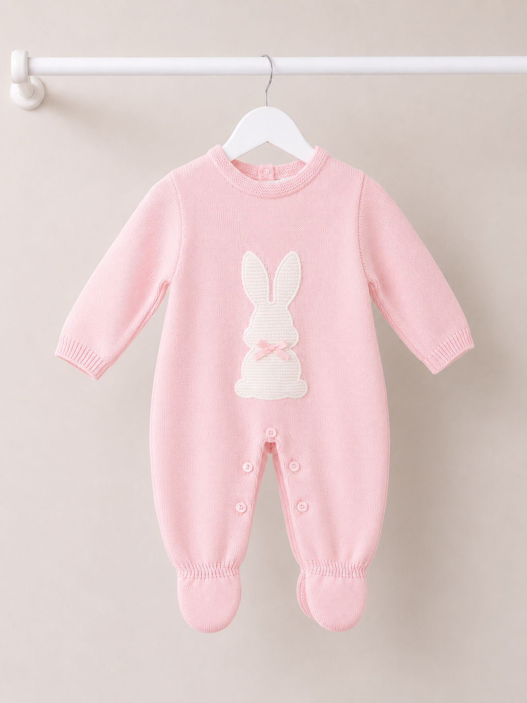 Pink Bunny Knitted Babygrow