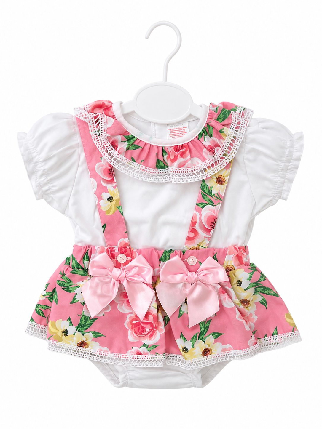 Spanish Baby Girls Pink Floral Skirted Pant Set