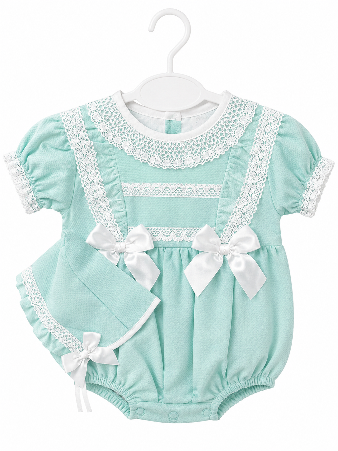 Spanish Mint Romper with Bonnet