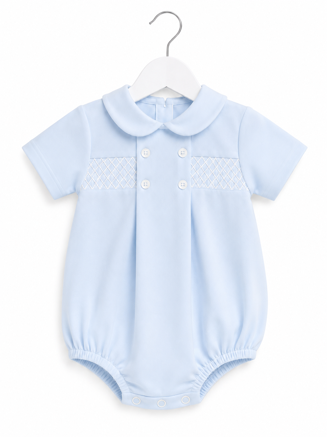 Boys Smocked Blue with white Romper