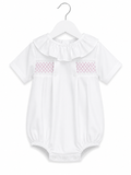 Girls Frill Collar White and Pink Romper