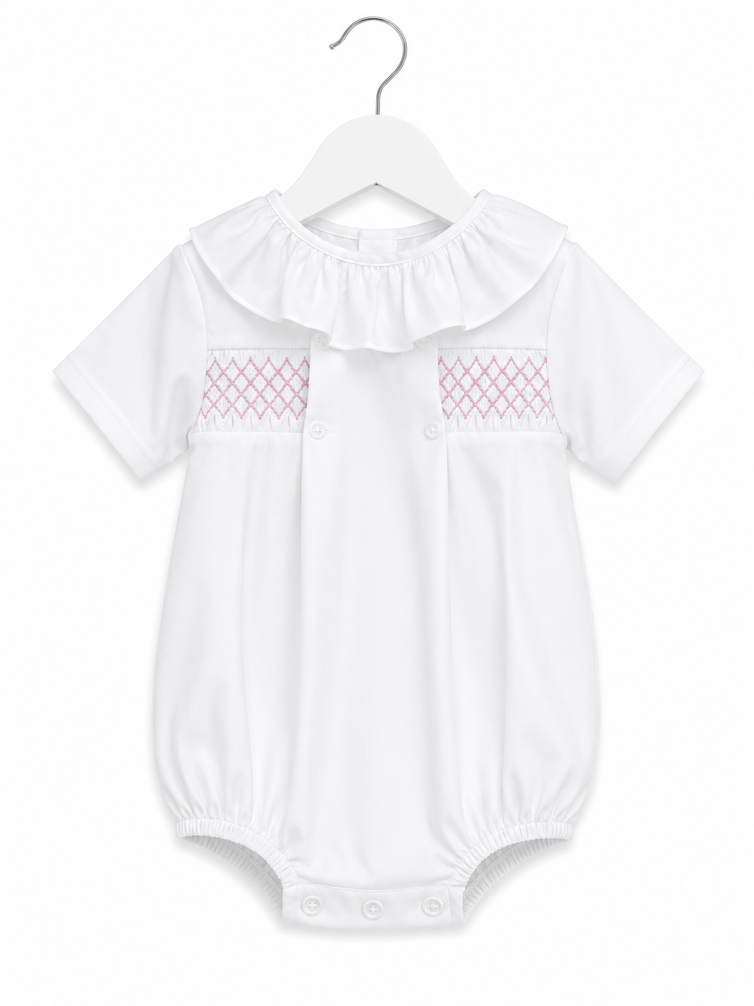 Girls Frill Collar White and Pink Romper