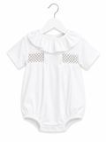 Girls Frill Collar White and Beige Romper