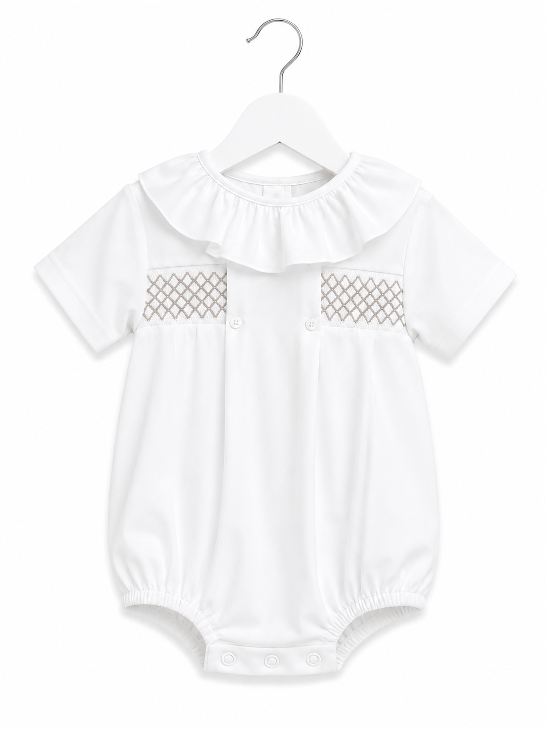 Girls Frill Collar White and Beige Romper