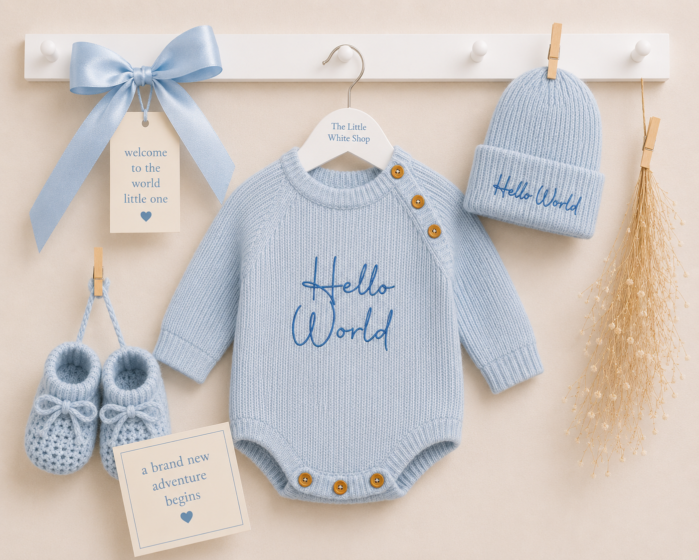 Blue Hello World Romper Set