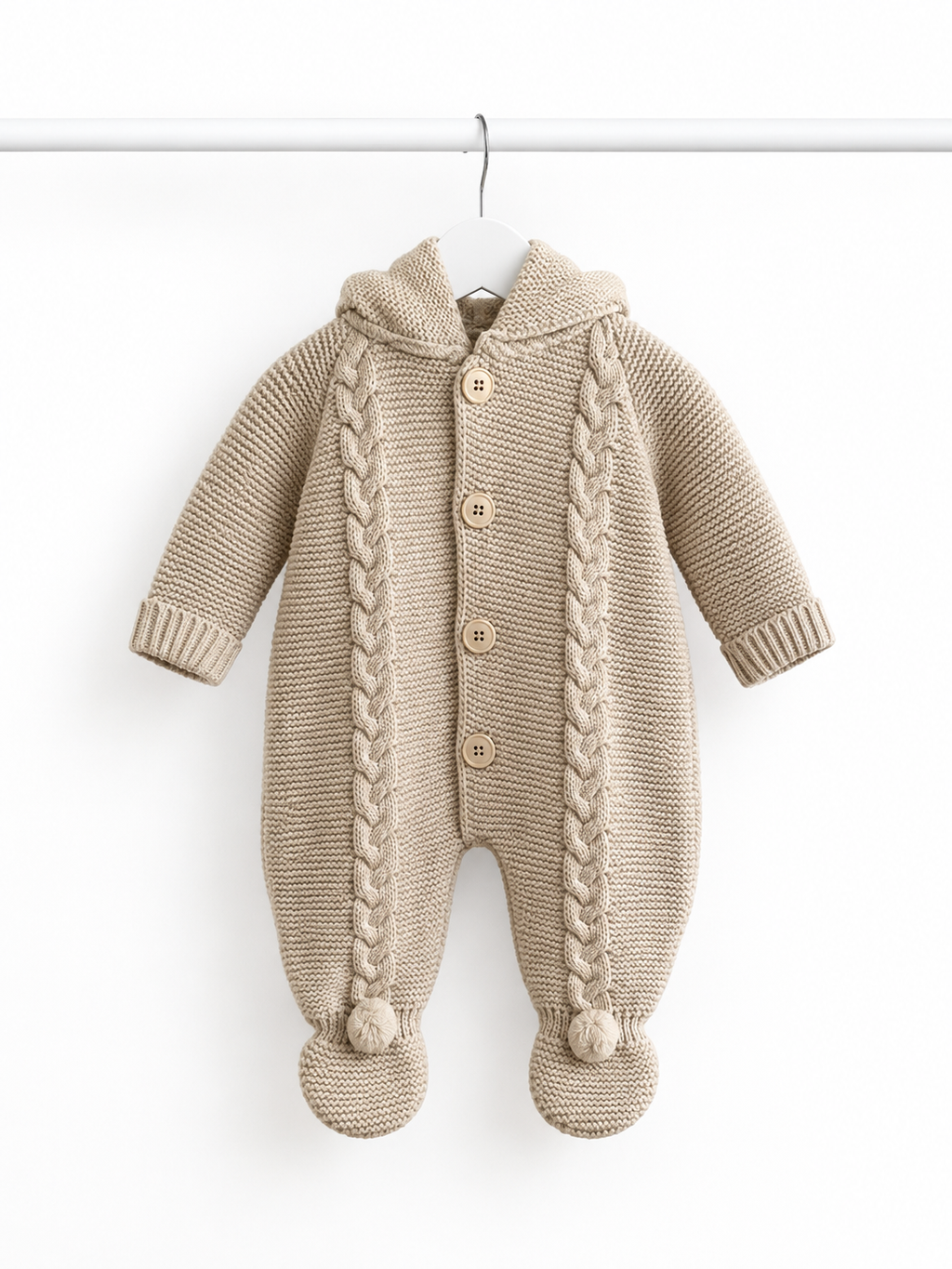 Beige Knitted Teddy Bear Pramsuit
