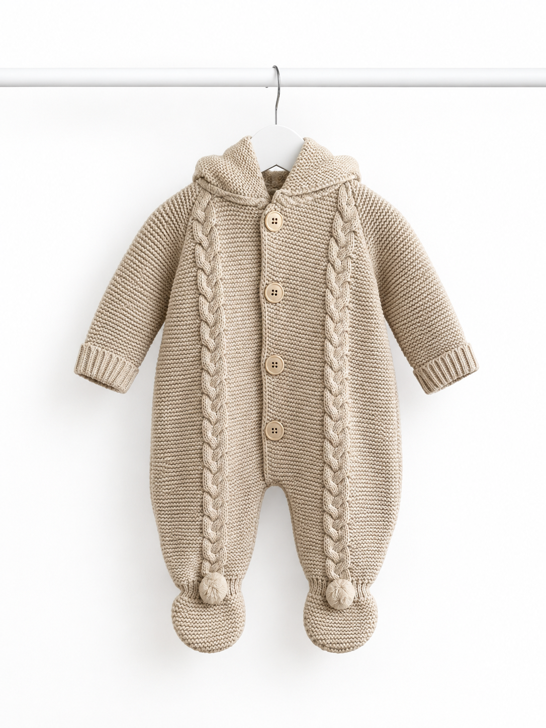 Beige Knitted Teddy Bear Pramsuit