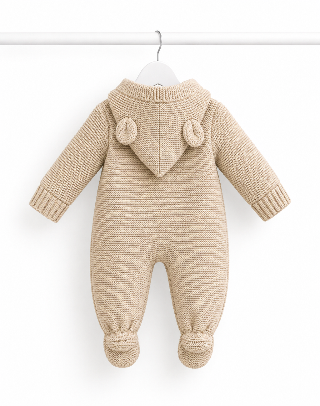 Beige Knitted Teddy Bear Pramsuit