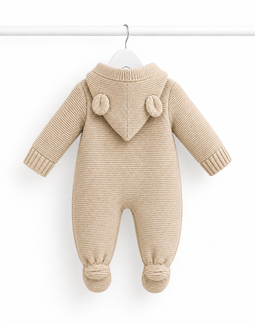 Beige Knitted Teddy Bear Pramsuit