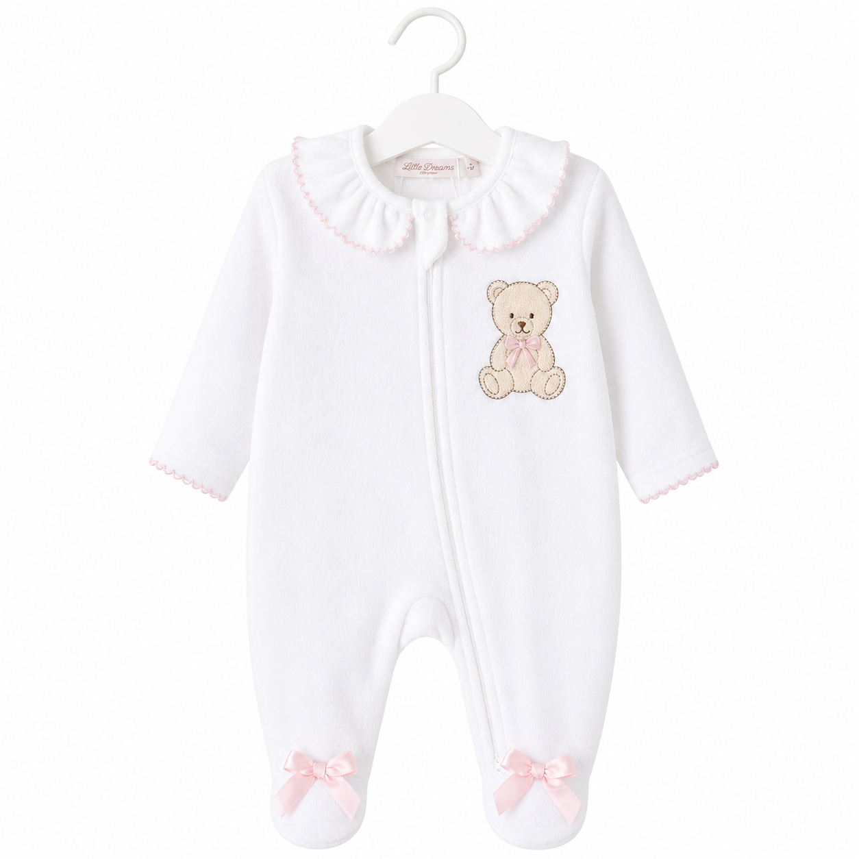 White and Pink Teddy Babygrow