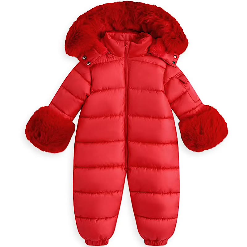 Red Faux Fur Hooded Snowsuit 3M-3 Years