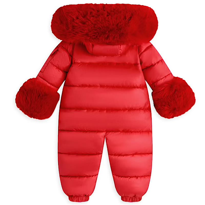 Red Faux Fur Hooded Snowsuit 3M-3 Years